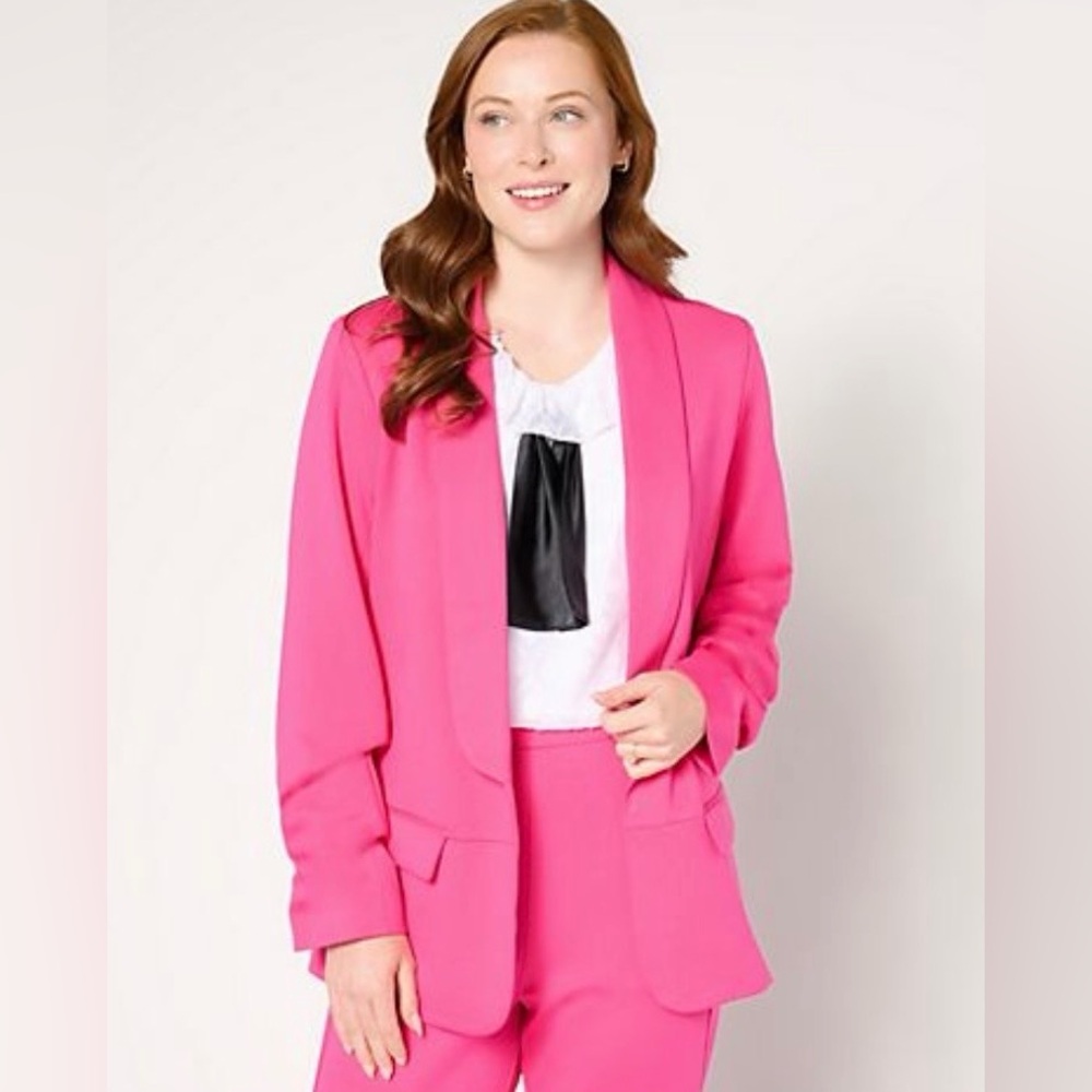 Stacy London Ponte Blazer w/ Shawl Collar & Ruched Sleeve - Small (size 6-8)